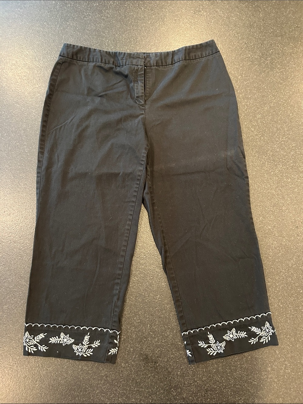 Kim Rogers Black Dress Pants with White Embroidery Detail